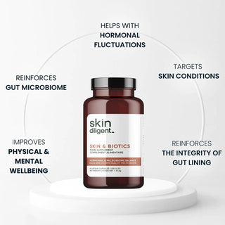 Skin Diligent Skin & Biotics Food Supplement to support Hormonal Balance & Gut Health